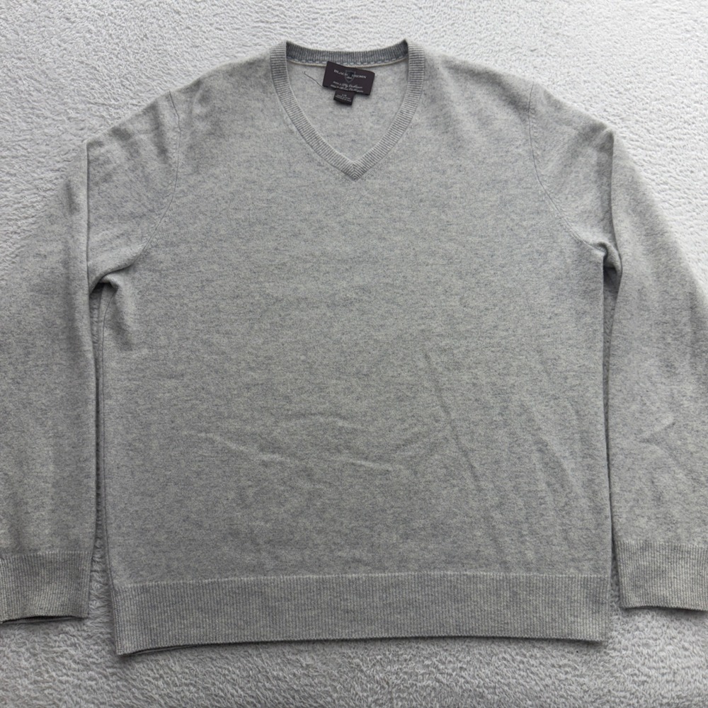 Black Brown 1826 Mens 100% 2-Ply Cashmere V-Neck Sweater Light Gray L L/G